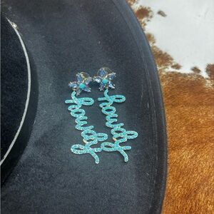 Turquoise Howdy Rhinestone Earrings